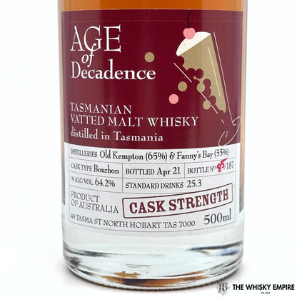 Heartwood Age Of Decadence Cask Strength Vatted Malt Whisky, Tasmania, Australia