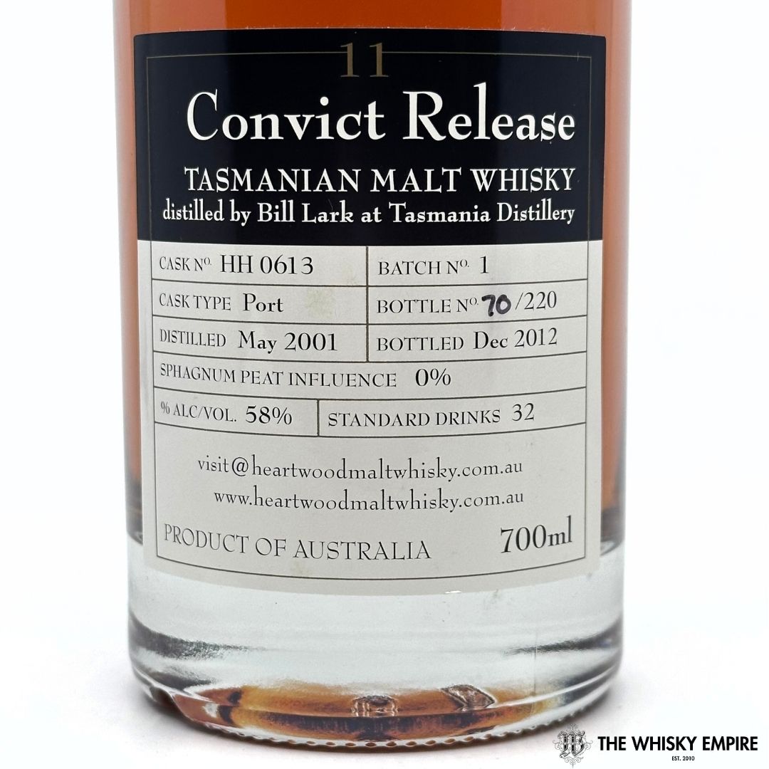 Heartwood Convict Release Batch #1 11 yo Cask Strength Single Malt Whisky, Tasmania, Australia