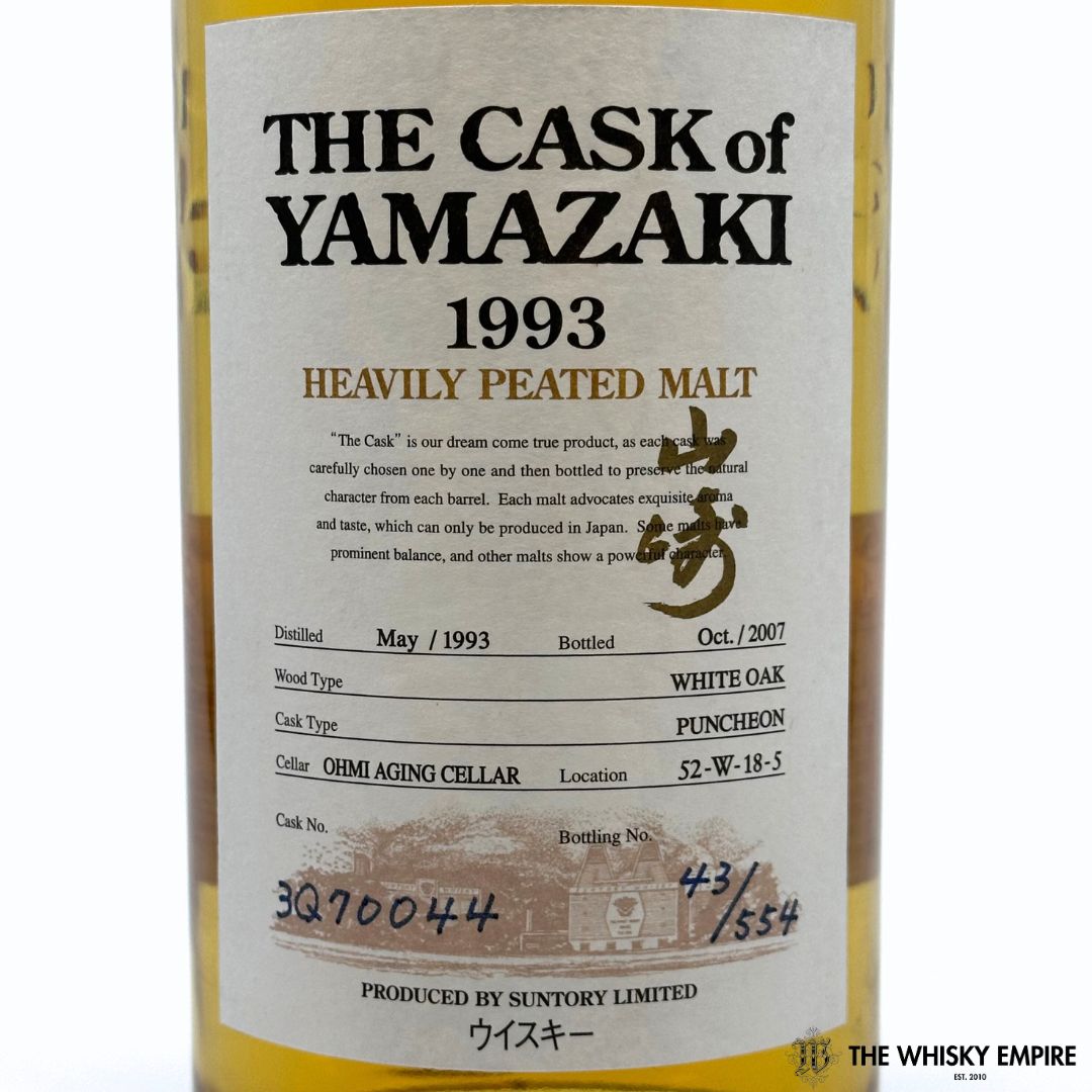 The Cask of Yamazaki Heavily Peated White Oak Cask 3Q70044 1993 14yo Cask Strength Single Malt Whisky, Japan